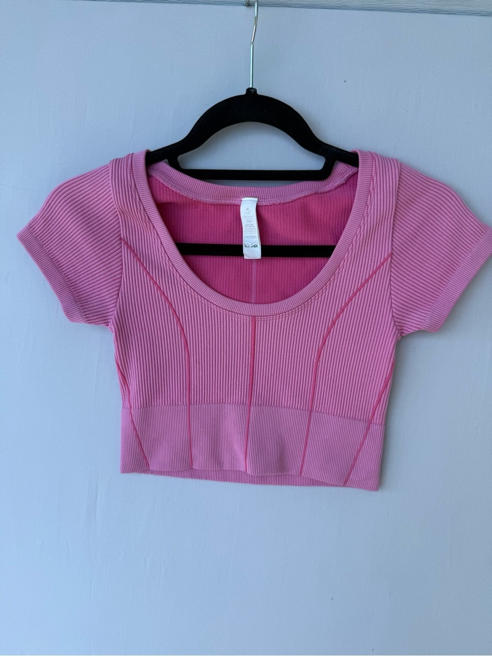 Aerie OFFLINE Pink Ribbed Scoop Neck Crop Top